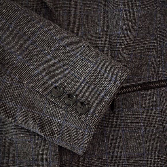 KASPER Houndstooth Blazer Zipper Pockets Size 12 Black Blue Office Classic - Picture 6 of 12